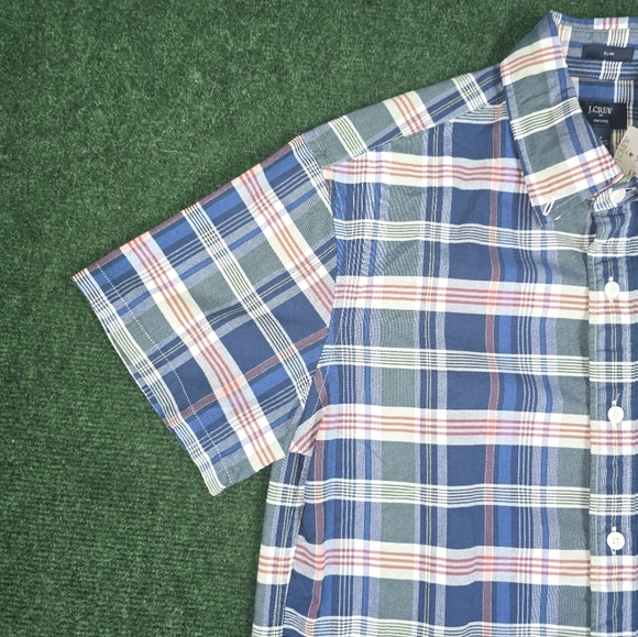 J. Crew | Mens Slim Small Oxford Cloth Short Sleeve Button Down Plaid Shirt - Picture 9 of 16
